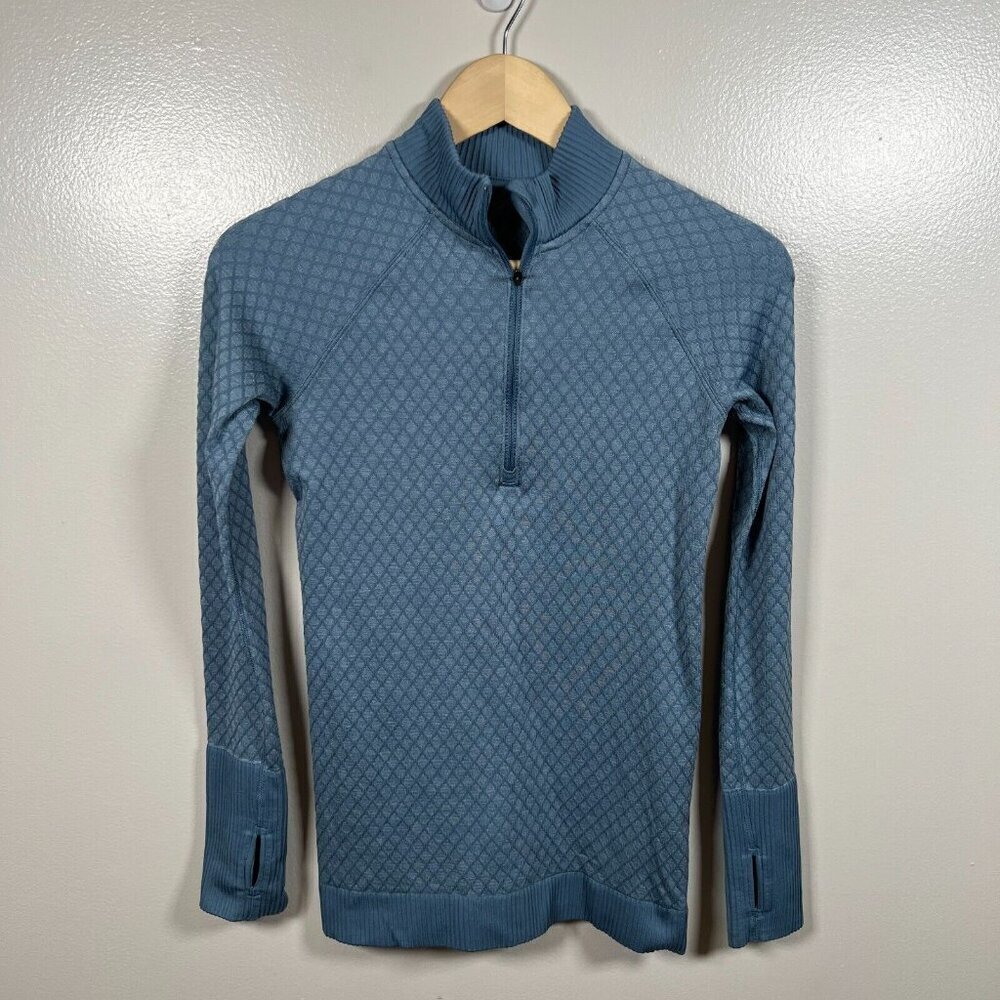 Lululemon Rest Less Half Zip Size 2? Slate Blue Seamless Athletic Running Active